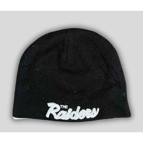 Raiders Reversible beanie Mens one Size Black Embroidered Las Vegas Reebok NFL - Picture 1 of 6